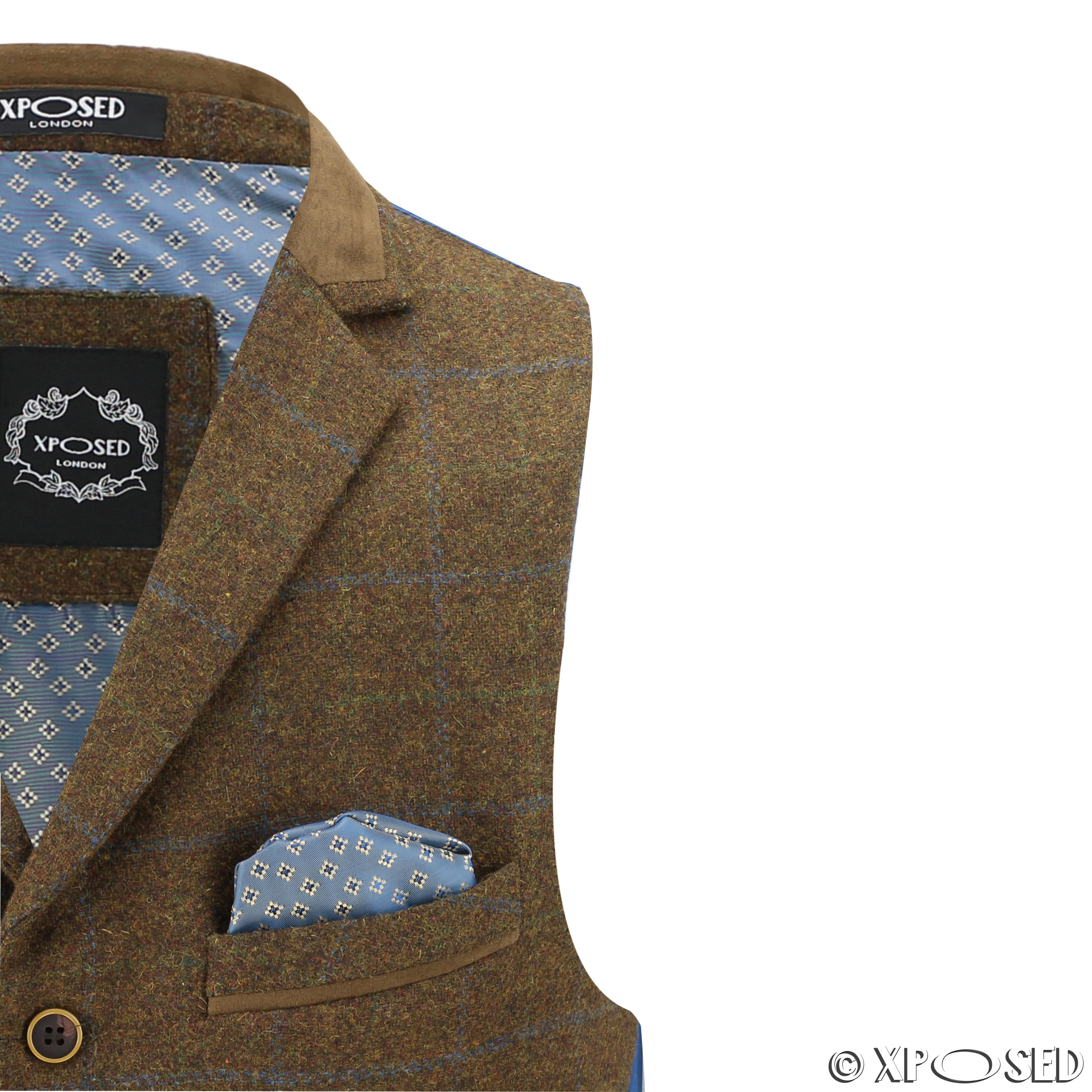 Mens Wool Mix Herringbone Tweed Check Vintage Collar Waistcoat Tailored ...